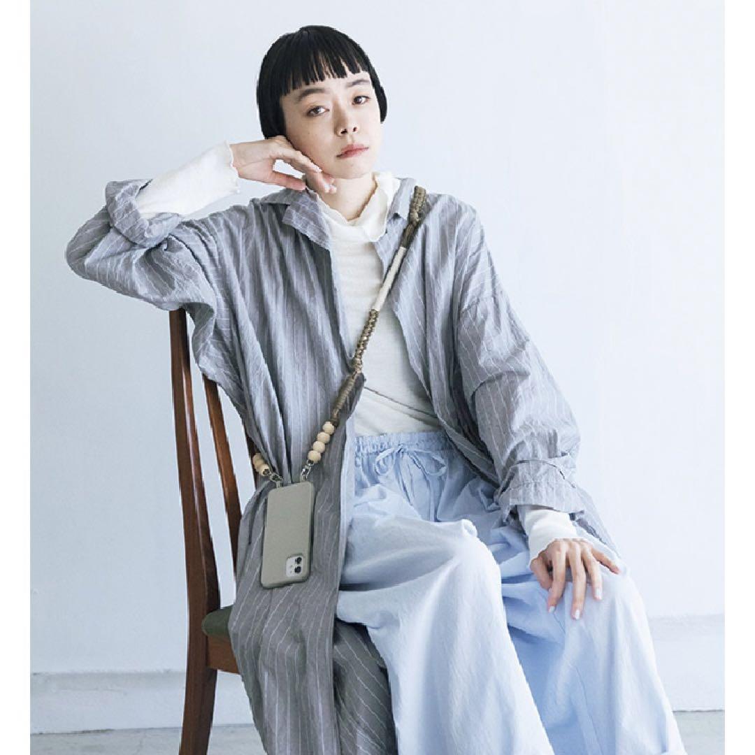 【リンネル掲載】Qse ウッドボールストラップ　スマホストラップ　グレー