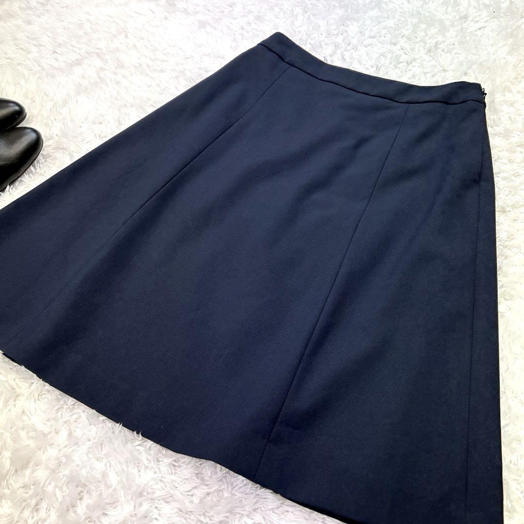 美品】 PLST プラステ 膝丈スカート ビジネススーツ フレア 紺