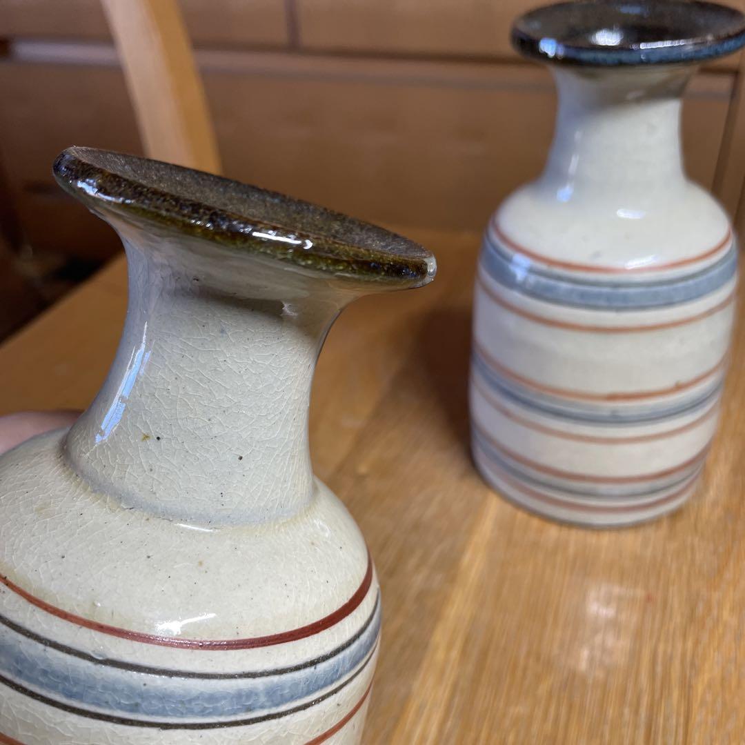 琉球　壺屋焼　輪線徳利一対　箱なし