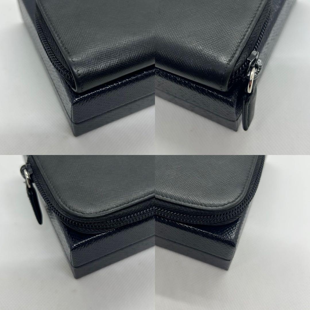【美品】プラダ コンパクト財布 コインケース レザー ラウンドファスナー 黒