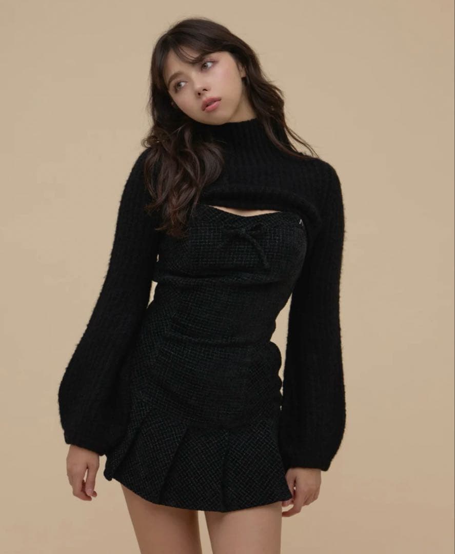 andmary Twiggy tweed mini dress ブラック SIZE ANDMARY