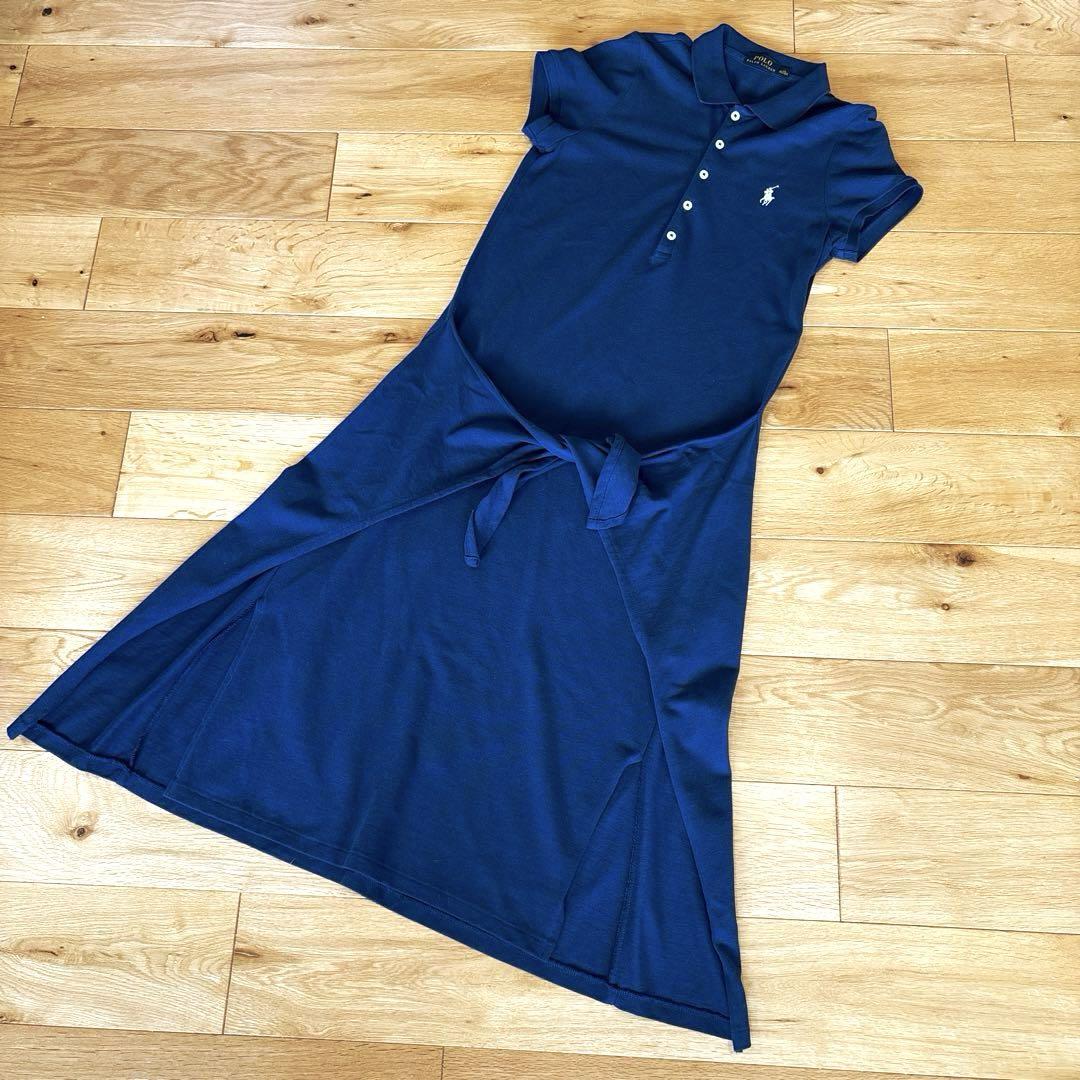 【POLO RALPH LAUREN】前結びフレア マキシ丈リボンワンピースXS