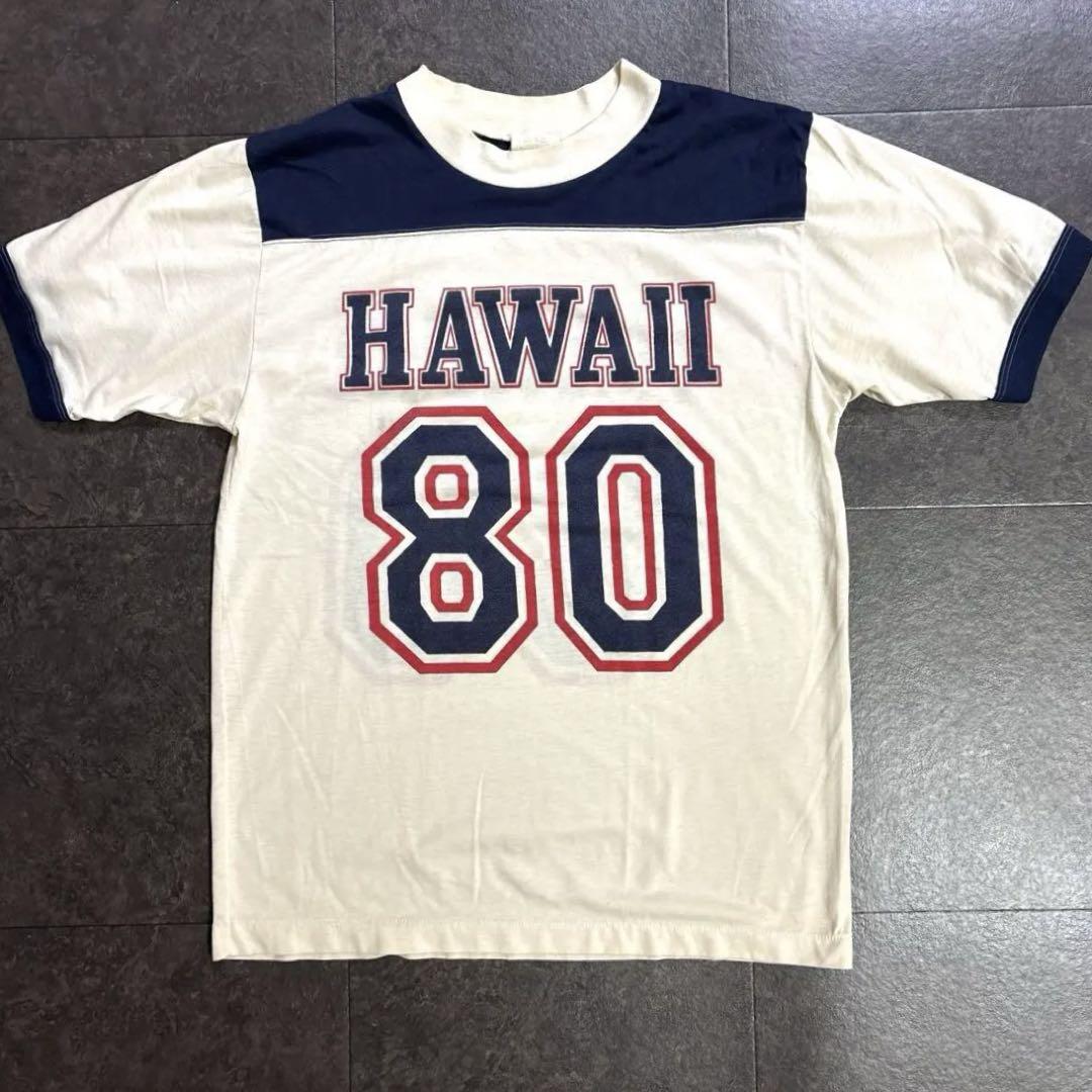 80s HAWAII フットボール Tシャツ ナンバリング 切り替え 両面
