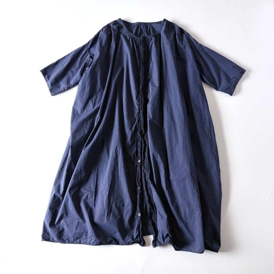 KAPITAL　キャピタル　半袖　綿麻　比翼　ギャザー　ロング　シャツワンピース