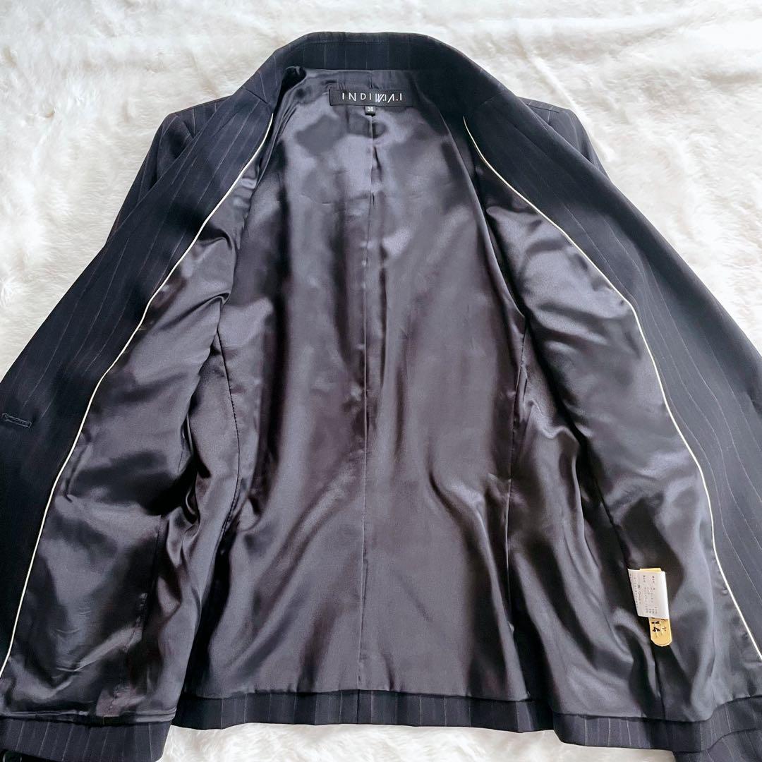 【美品】INDIVI V.A.I. 高級 シルク混 スーツ セット ストライプ