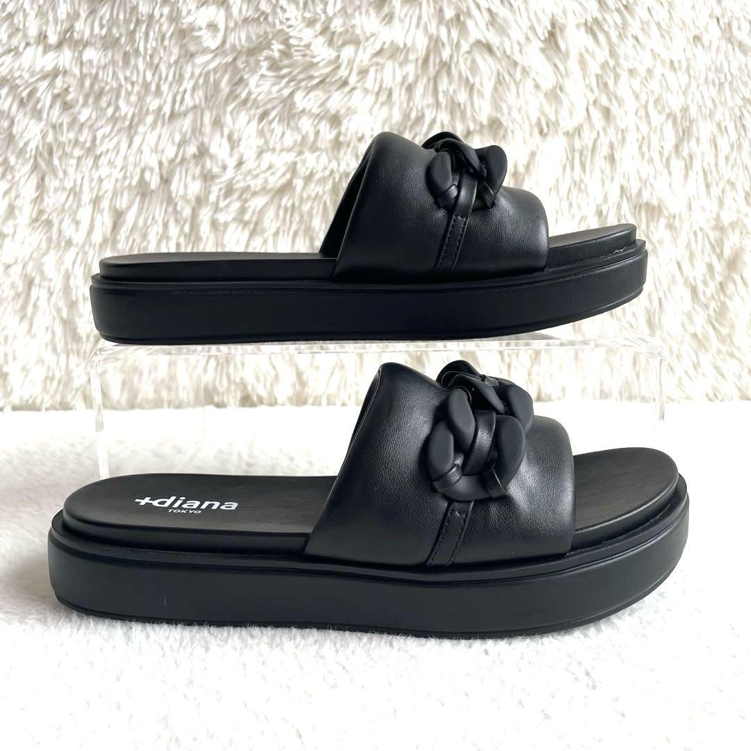 グランドホールセール 美品✨ +diana フラット チェーン 厚底 サンダル 黒 L 24 靴