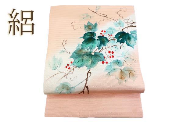 未使用品 名古屋帯 夏帯 夏 絽 薄ピンク 蔦文 長さ3m58