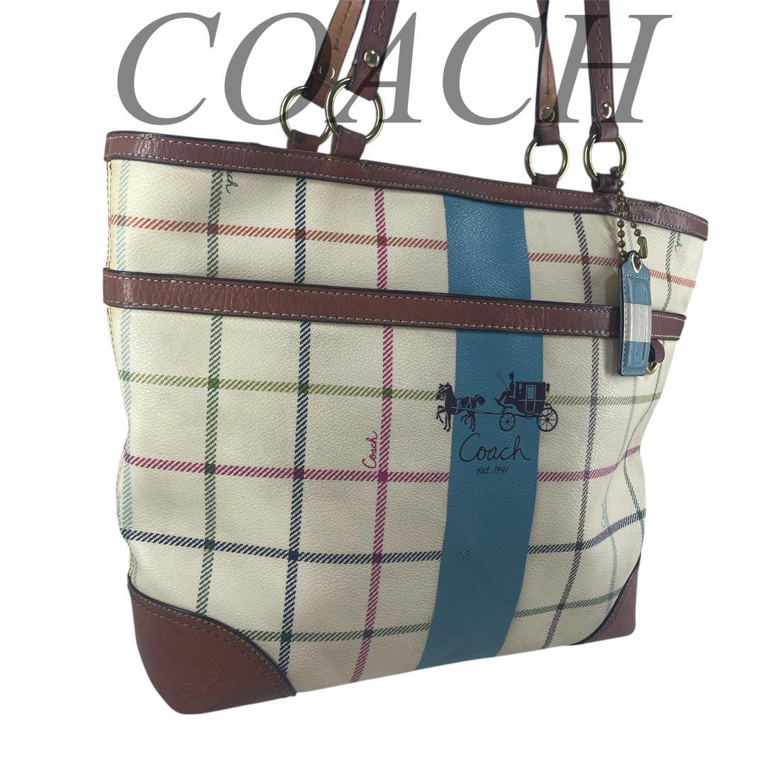 美品】 COACH コーチ ハンドバッグ チェック柄 PVC 肩掛け