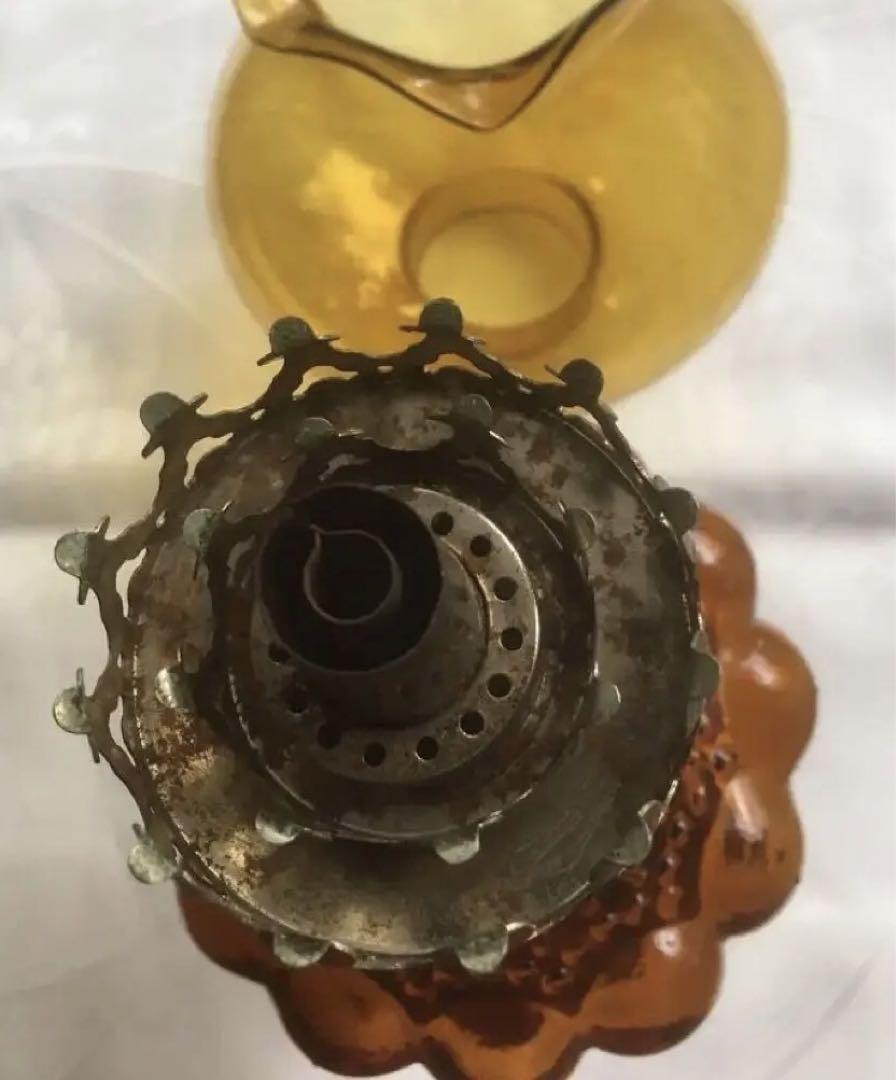 超美品✨オイルランプ 琥珀色ガラス アンティーク 大正ロマン ヴィンテージ