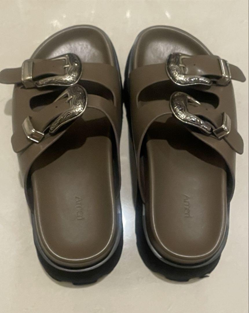MEDI WESTERN BUCKLE SANDALS◆グレージュ　ameri
