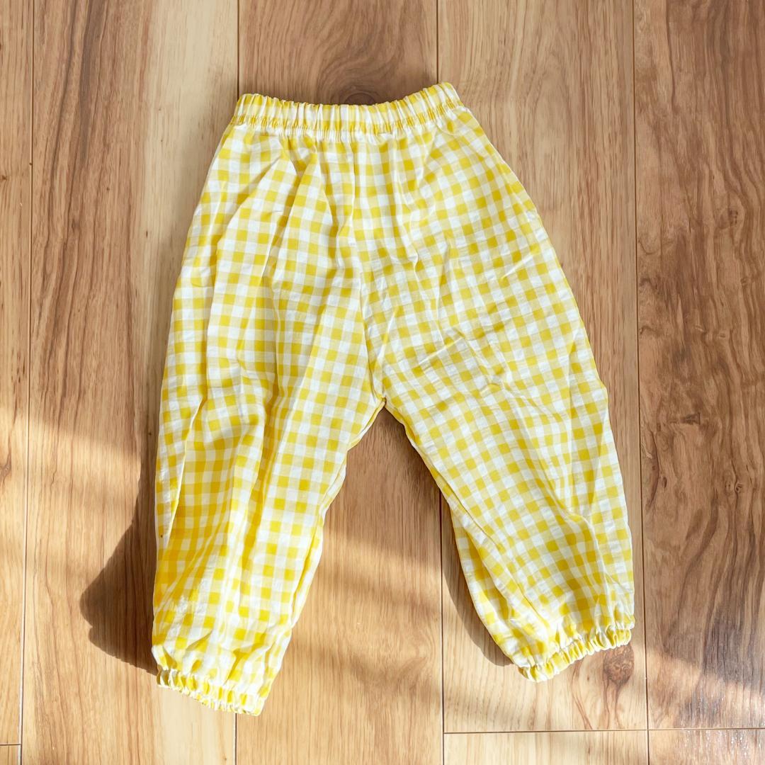 【子供服】カラフルチェック　90　黄色　イエロー　薄手　春夏秋　おでかけ　外遊び