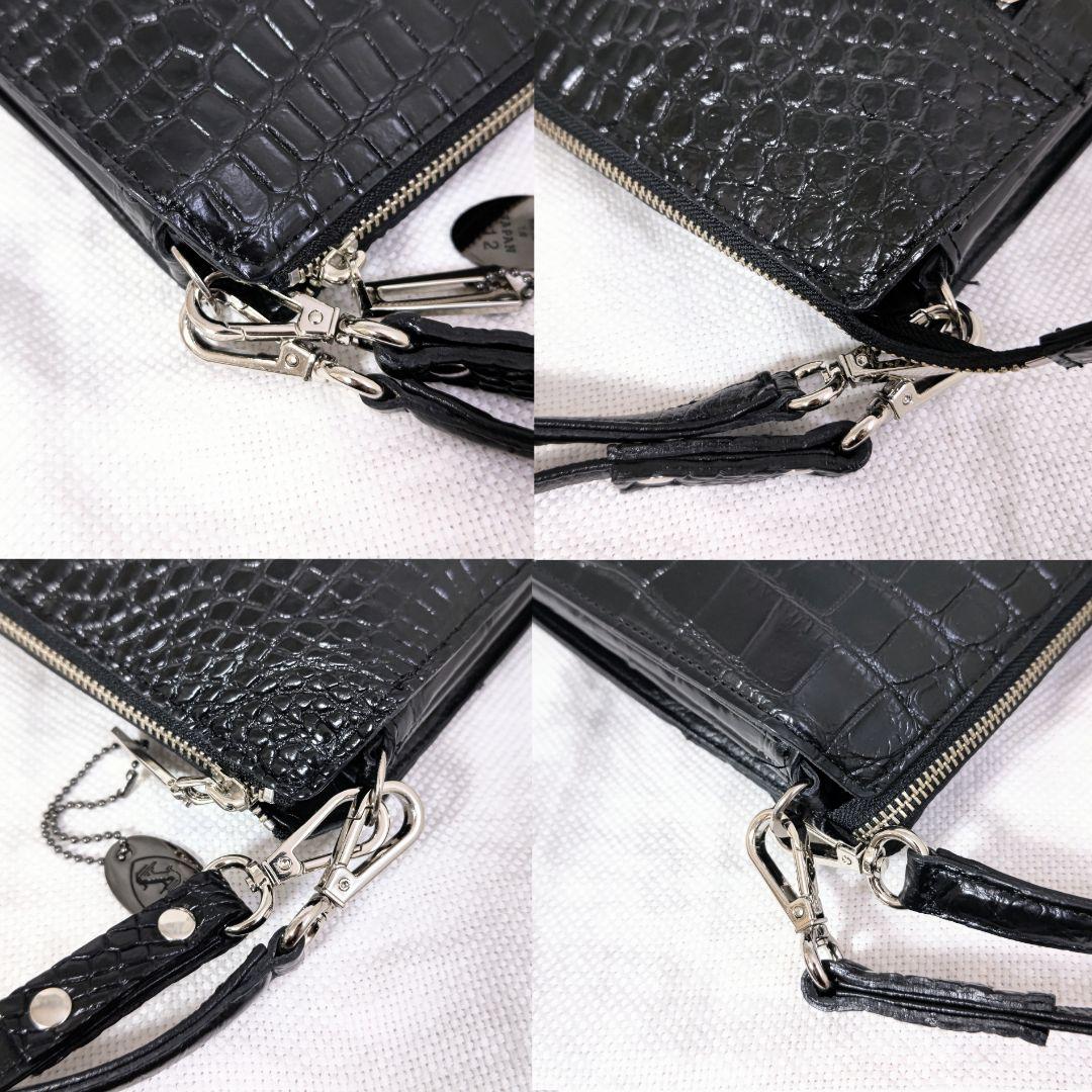 JRAタグ付クロコダイルワニ革レザーハンドショルダーバッグ黒ブラック