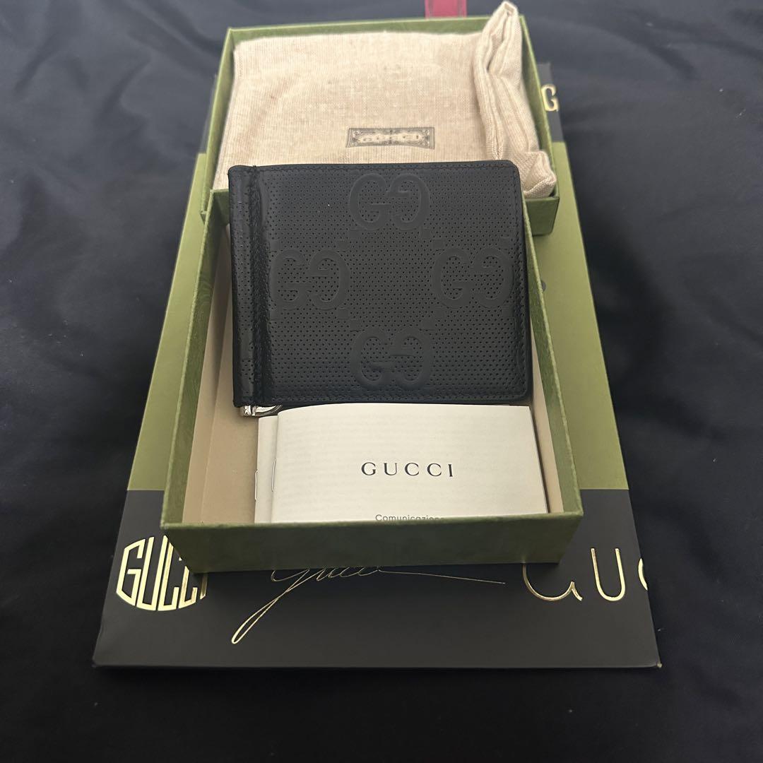 【GUCCI】グッチ/GGエンボスマネークリップ/ブラック