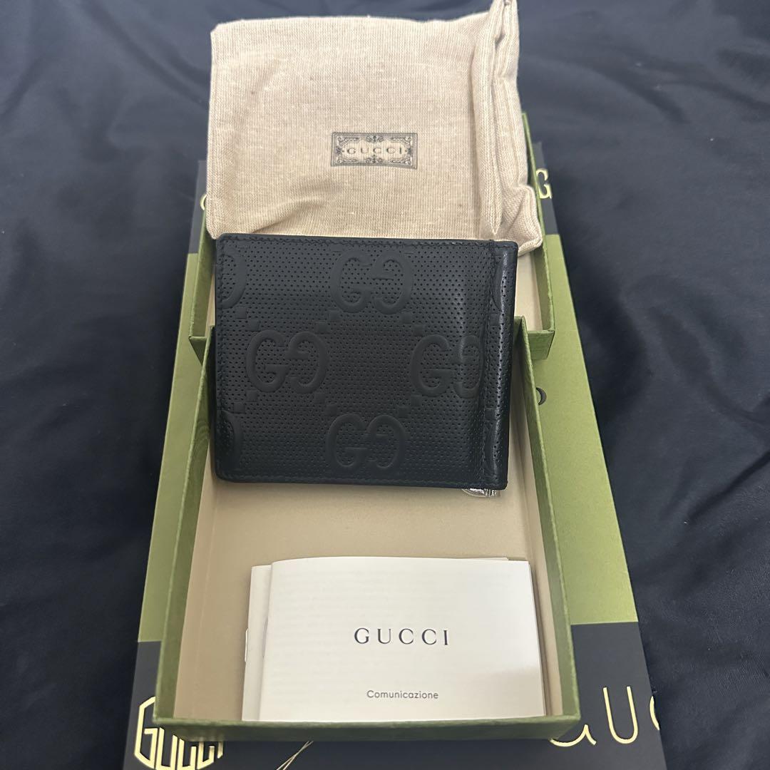 【GUCCI】グッチ/GGエンボスマネークリップ/ブラック