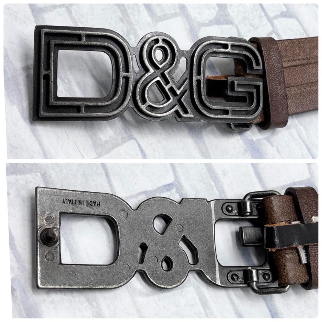D&G ドルガバ スタッズ付きブラウンレザーベルト イタリア製