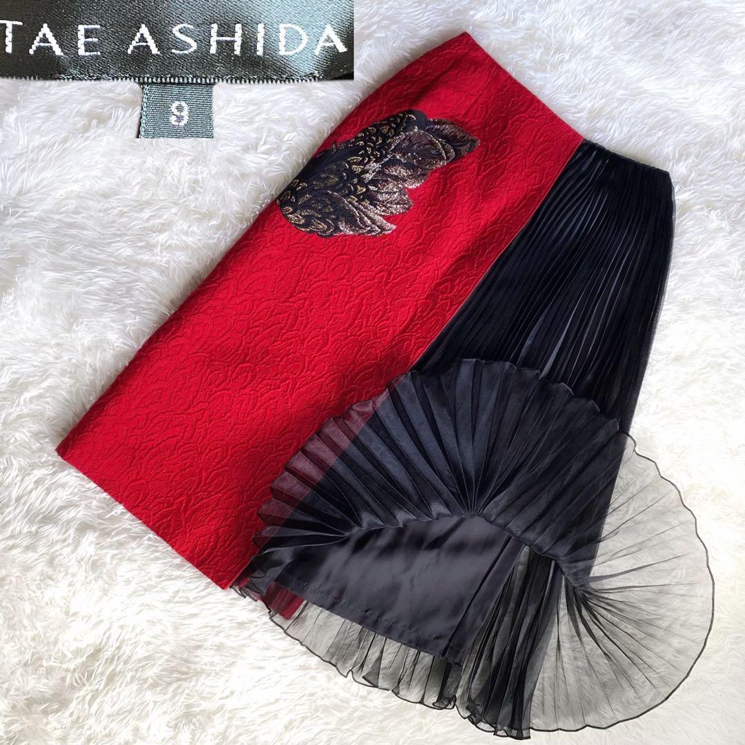 ★ 【未使用に近い・希少】　タエアシダ　プリーツドッキング鳳凰シルクスカート　M