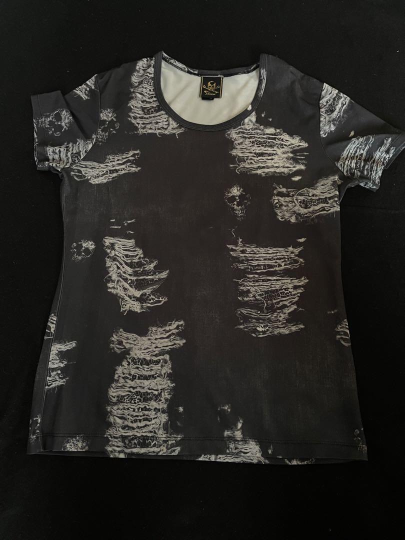 roen スカルダメージ加工風デザイン tシャツ