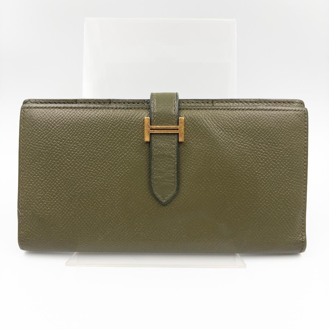HERMÈSエルメスベアンスフレロングウォレット二つ折り長財布 グリーン