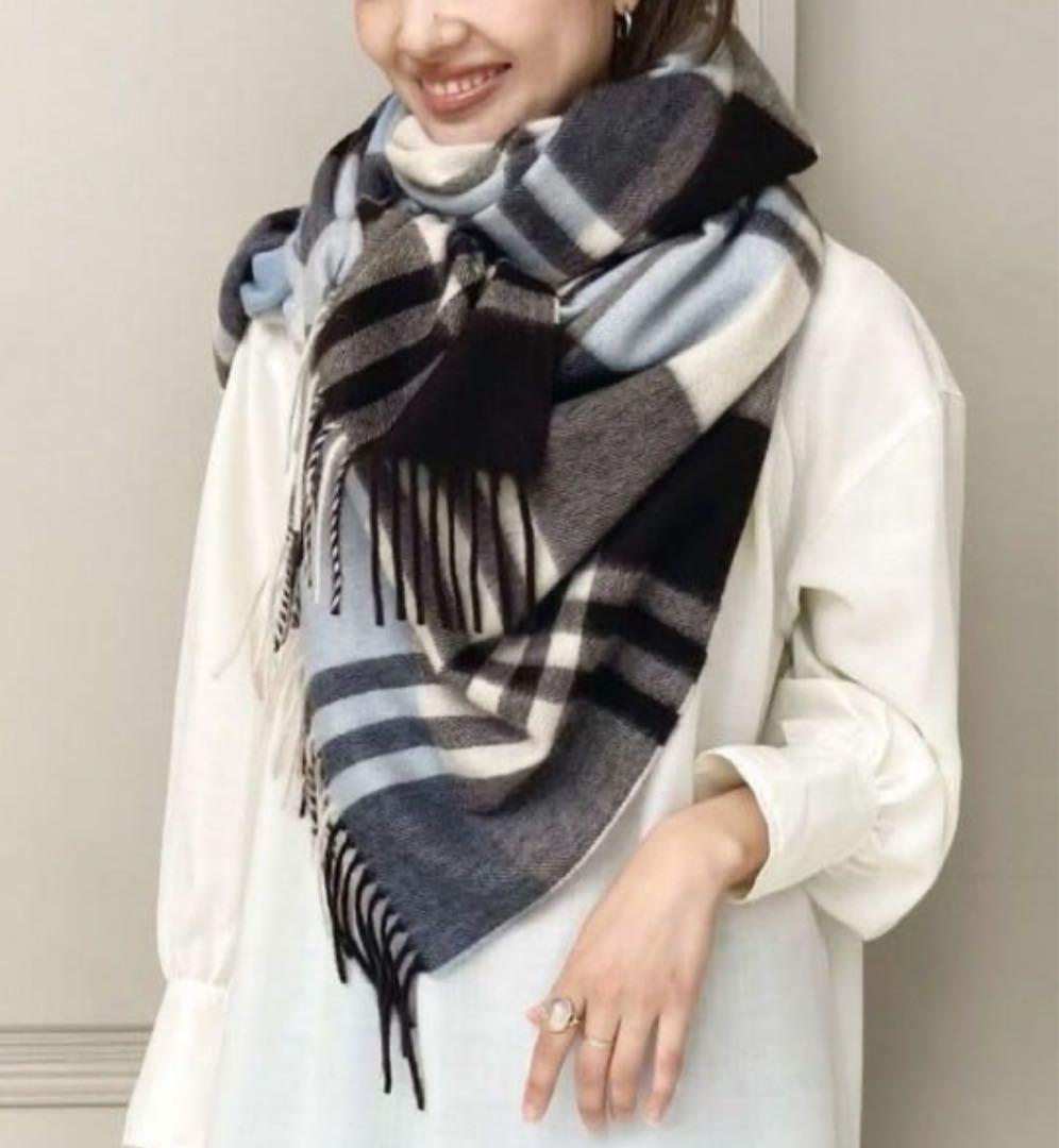 美品 Joshua Ellis ジョシュアエリス カシミヤ 大判ストール ブルー