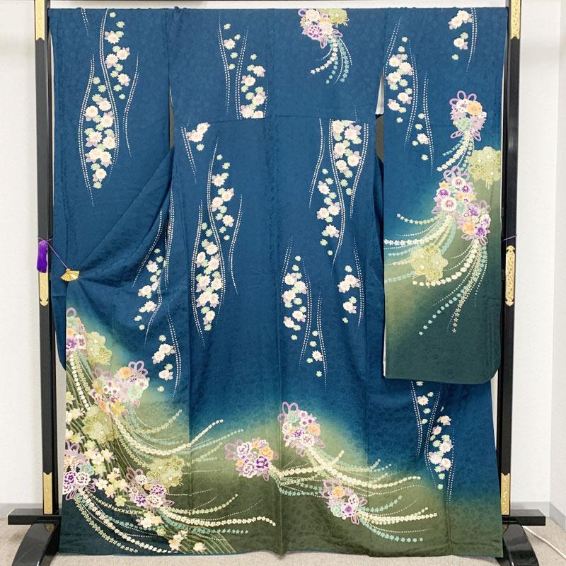 504z8☆振袖 身幅広め 金駒刺繍 金彩 地紋 古典柄☆美品 成人式