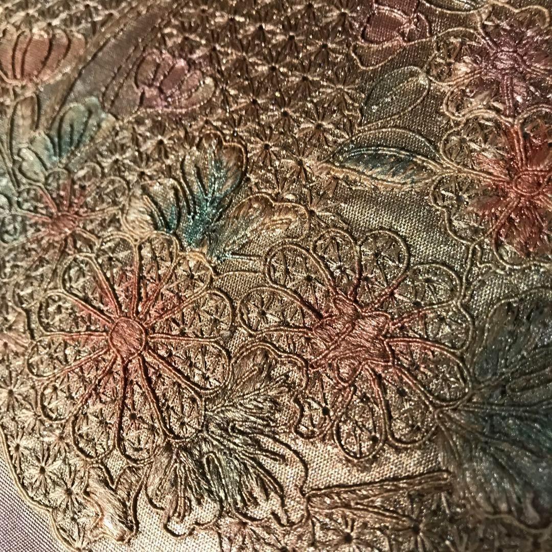 FF-175 名古屋帯 汕頭刺繍 中国三大刺繍 太鼓柄 正絹 高級 逸品 箔 FF-175 名古屋帯 汕頭刺繍 中国三大刺繍 太鼓柄 正絹 高級 逸品 箔