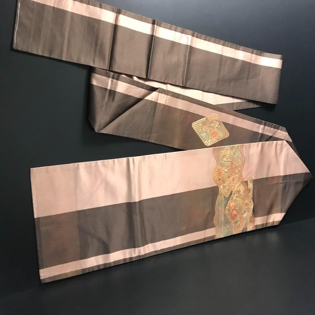 FF-175 名古屋帯 汕頭刺繍 中国三大刺繍 太鼓柄 正絹 高級 逸品 箔 FF-175 名古屋帯 汕頭刺繍 中国三大刺繍 太鼓柄 正絹 高級 逸品 箔