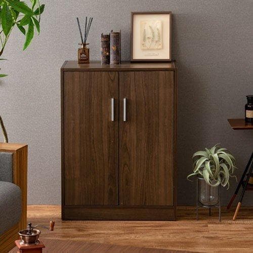 シューズボックス 靴箱 下駄箱 玄関収納 棚 木製 扉付 ウォルナット