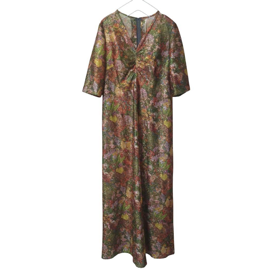vintage ラメ　キラキラ　花柄　ロングワンピース　itimi rose
