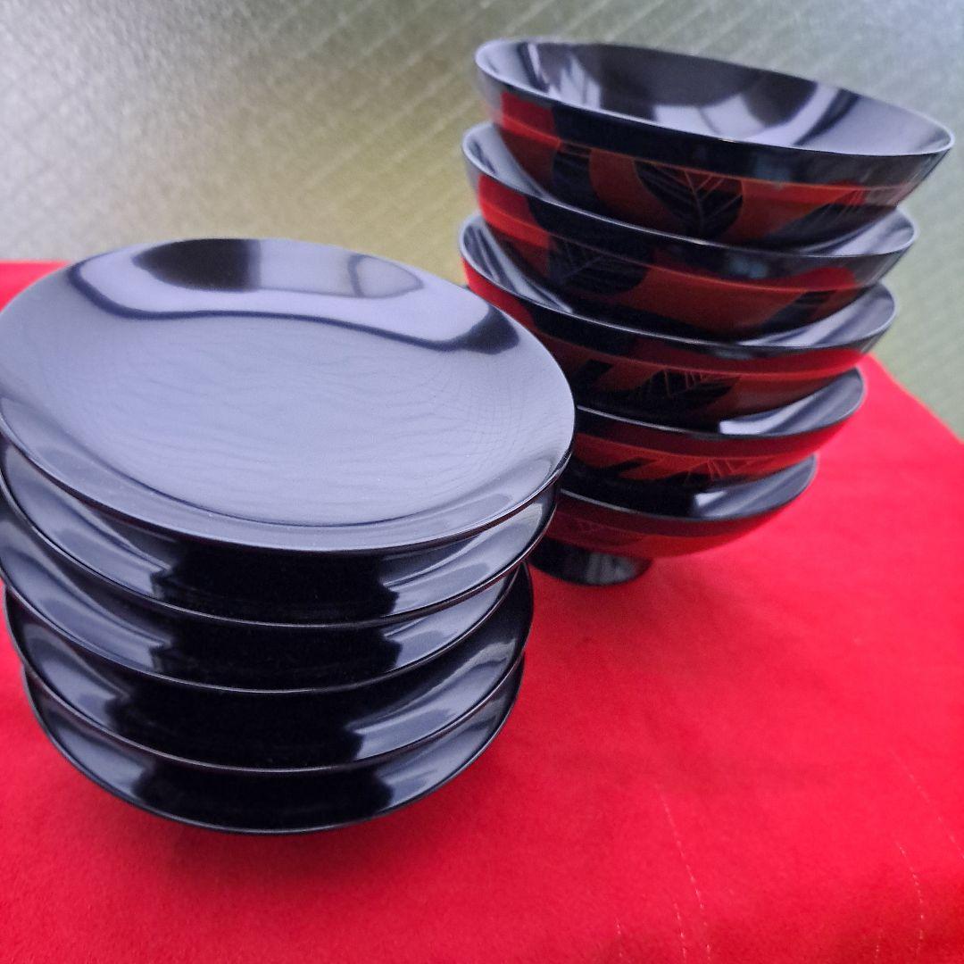 輪島塗 御吸物椀×5客】布着本堅地 柏蒔絵 長期保管品