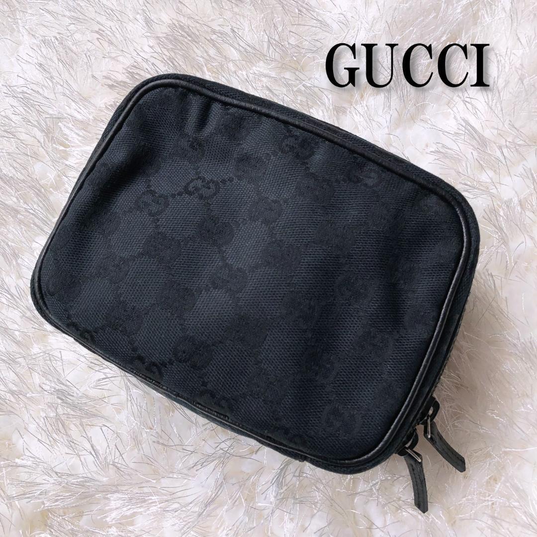 17 GUCCI グッチ GG キャンバス ミニポーチ 黒 ブラック.-