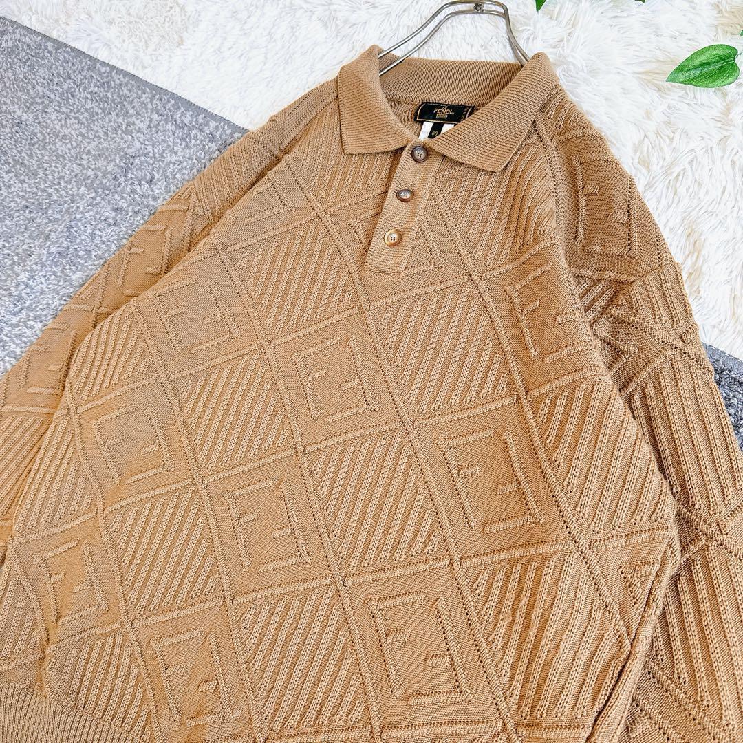 希少　オールド　FENDI FFロゴ　ポロニット　ハーフボタン　ウール　XL