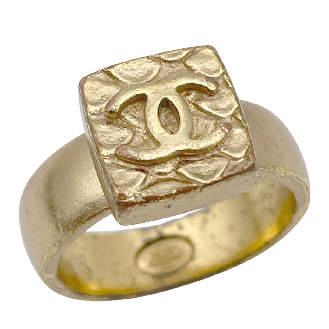 【約13号】シャネル ココマーク スクエアリング 指輪 03Pゴールド15M36