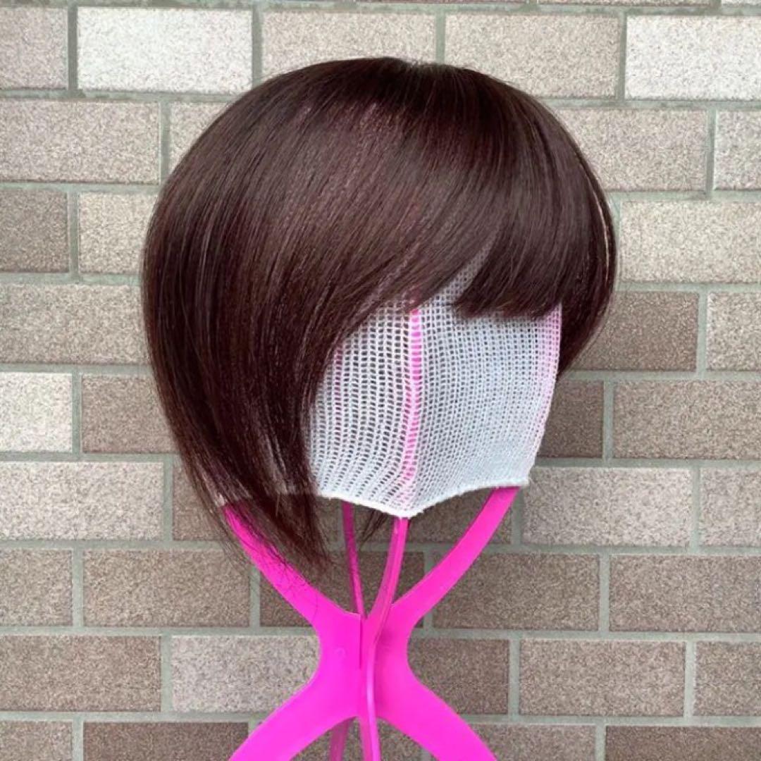 人毛100% 総手植 医療用 部分ウィッグ ヘアピース ブラウン医療用 3D前髪