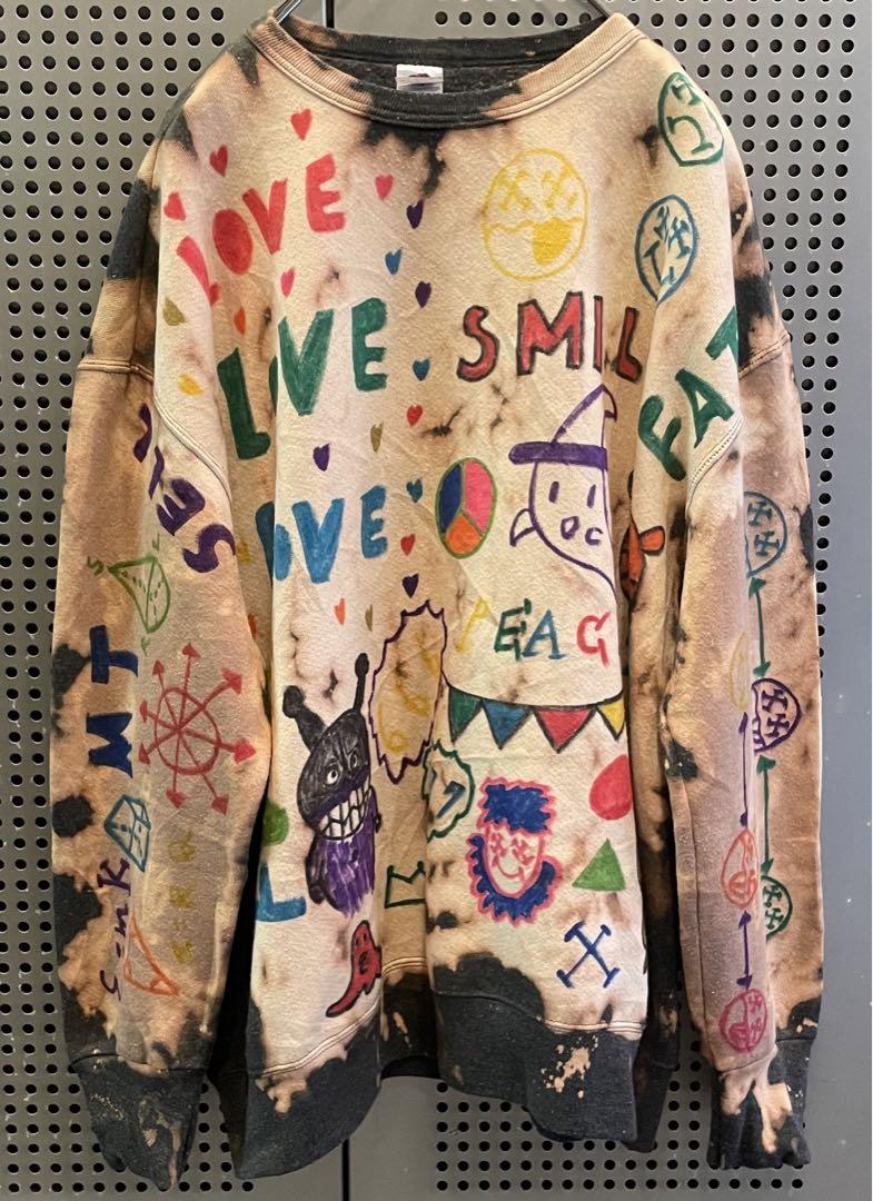 古着　sweat スウェット　トレーナー　ブリーチsweat リメイク　カラフル