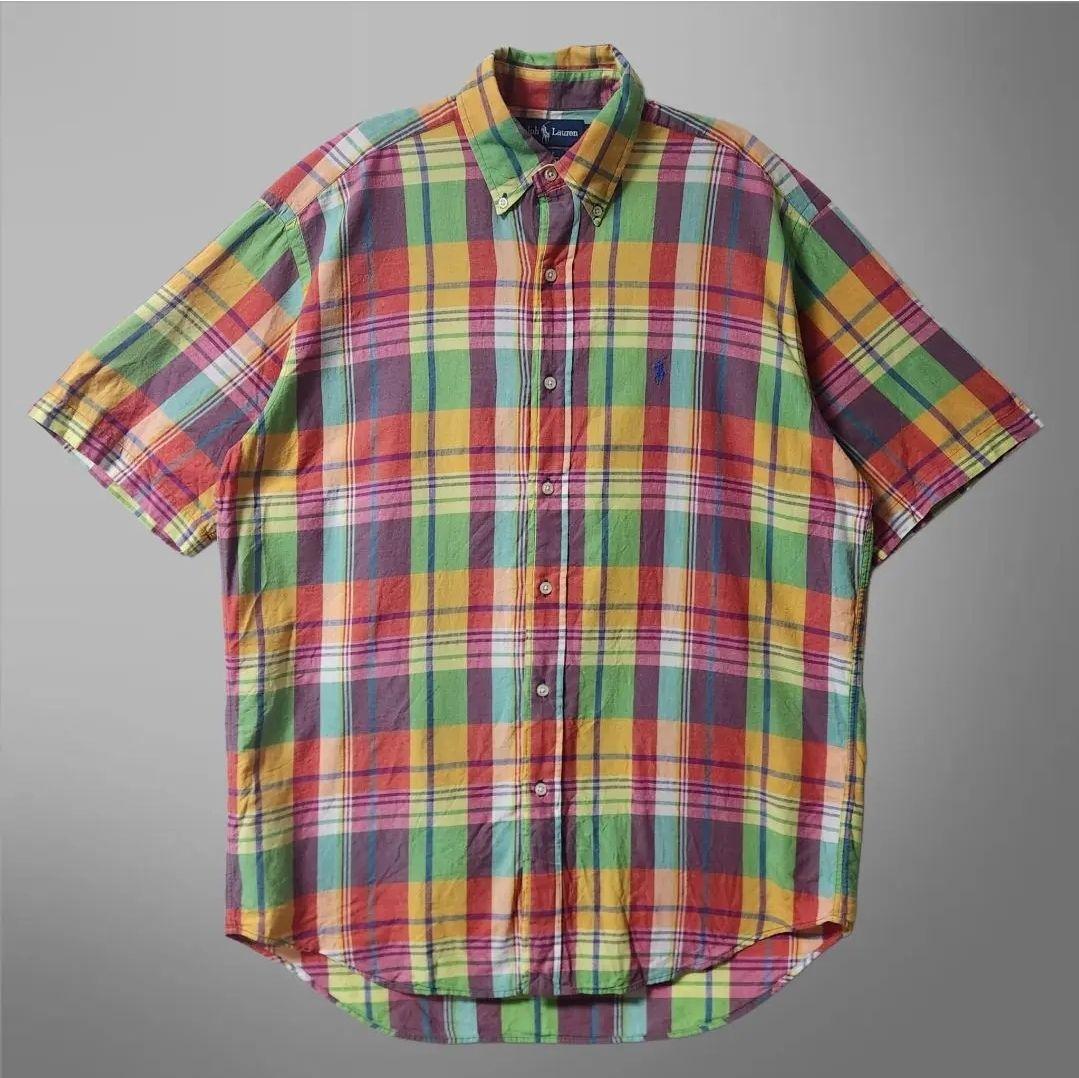 90s RalphLauren マドラスチェック BLAKE 半袖シャツ　L相当トップス