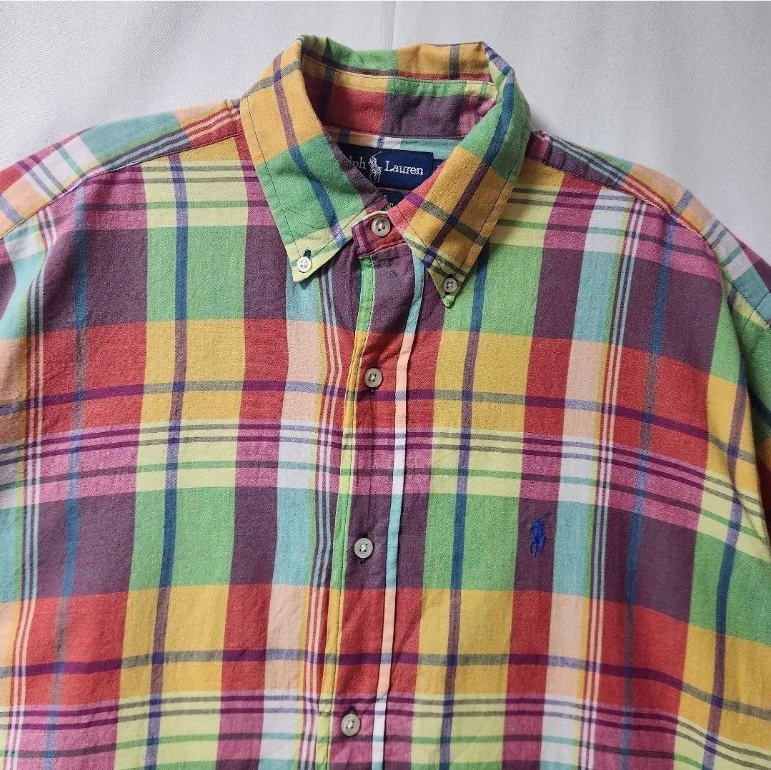 90s RalphLauren マドラスチェック BLAKE 半袖シャツ　L相当