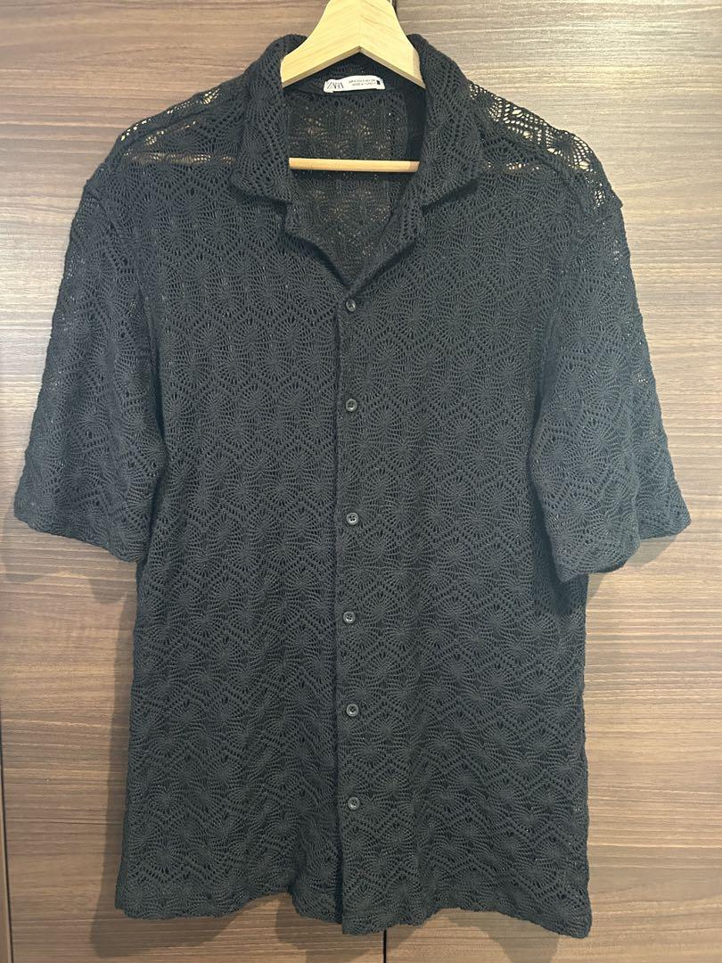 送関込み★ZARA/ザラ★オープンレースシャツ/半袖メッシュシャツ ZARA ザラ 23ss クロシェット ニットシャツ 半袖 オープンカラー