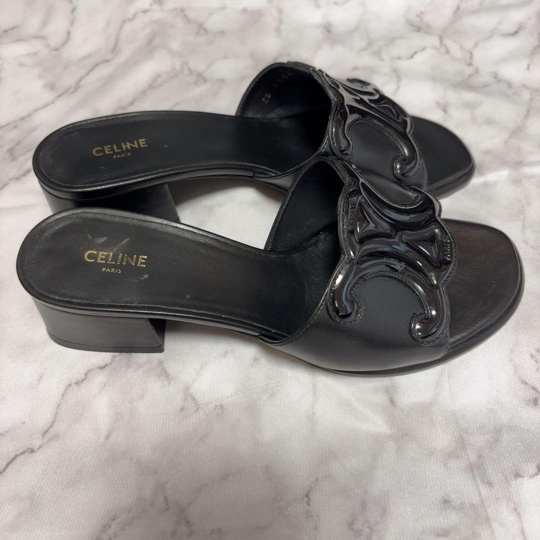 CELINE★クレメンスミュールラムスキン & パテントカーフスキン CELINE クレメンス ミュール／ラムスキン＆パテントカーフスキン