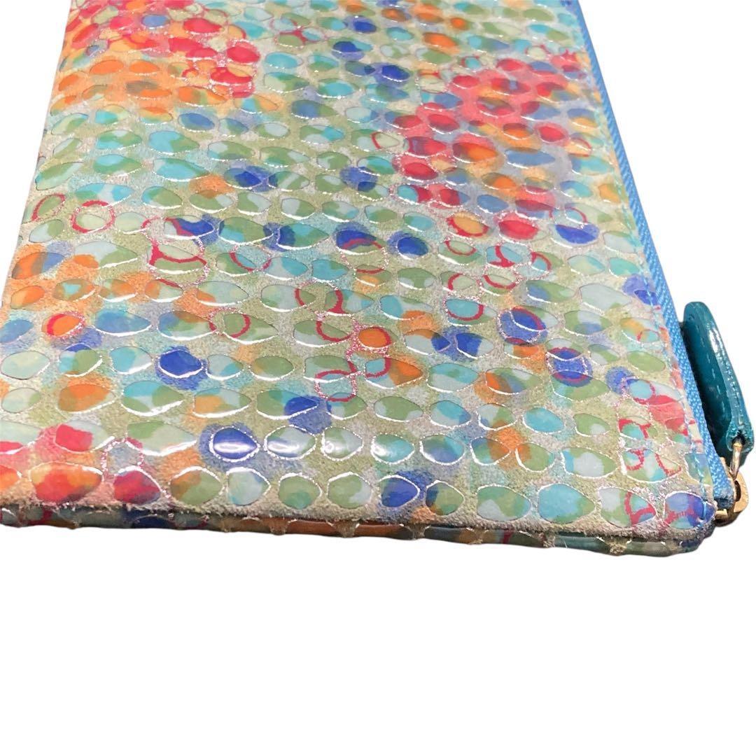 【NEW限定品】 美品 HARUBE 京都Ω ミントグリーン 水滴模様 長財布 L字 豚革薄型 小物