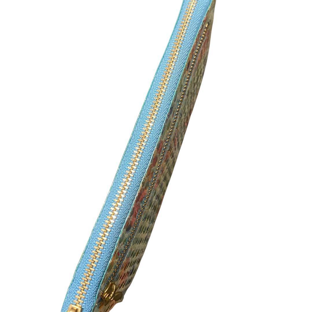 美品 HARUBE 豚革薄型 L字 長財布 水滴模様 ミントグリーン 京都