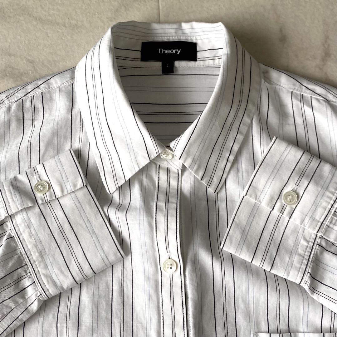 近年.極美品☆セオリー 麻 ロングシャツ ストライプ チュニック