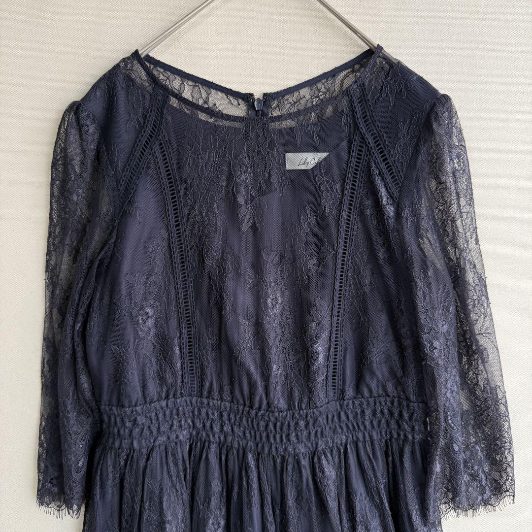 美品　Lily Calin レーススリーブ　ワンピース　オンワード樫山　結婚式 美品 Lily Calin レーススリーブ ワンピース オンワード樫山