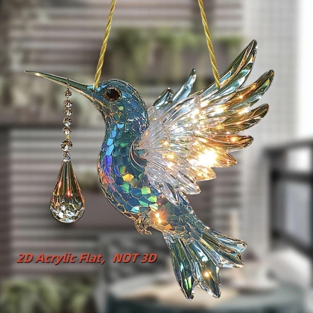 サンキャッチャー 水晶 蒼い鳥 ステンドグラス風 美しい鳥 鳥