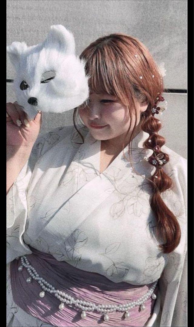 ルオシー あいまるちゃん 花柄白浴衣 3L ピンクへこ帯セット