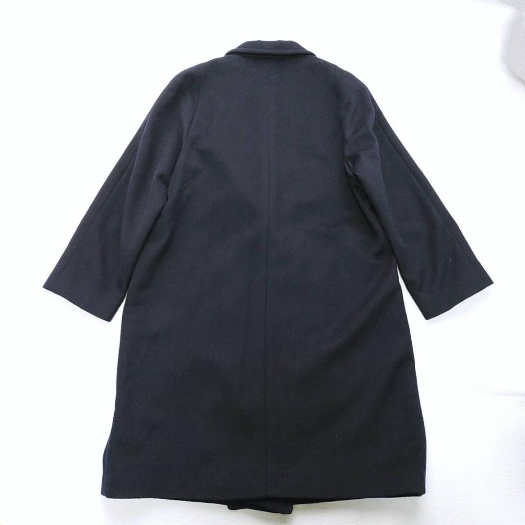 美品 レトロ カシミヤ100 ダブル コート 紺 裏地絹 M