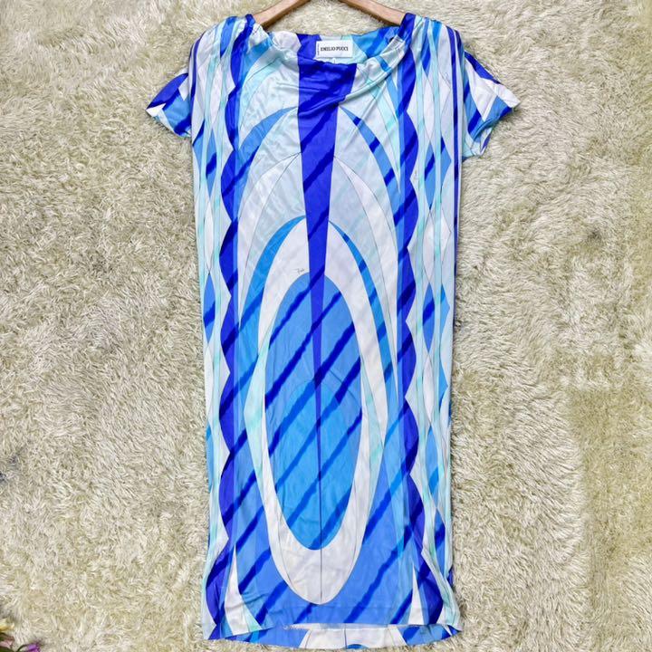 人気SALE大得価 ✨美品✨ 半袖ワンピース レーヨン100 ブルー 2yJF5-m31191794589 EMILIO PUCCI 格安超歓迎