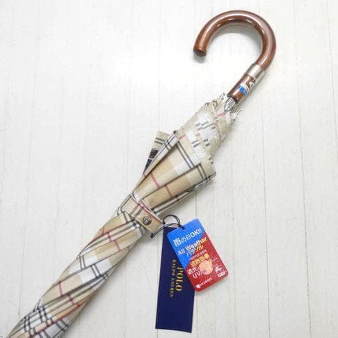 ポロ ラルフローレン 晴雨兼用傘 長傘 日傘 ポロベア チェック柄 べージュ