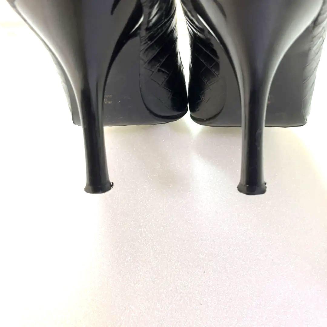 美品　DIANA パンプス　クロコ型押し　ポインテッドトゥ　23cm ブラック