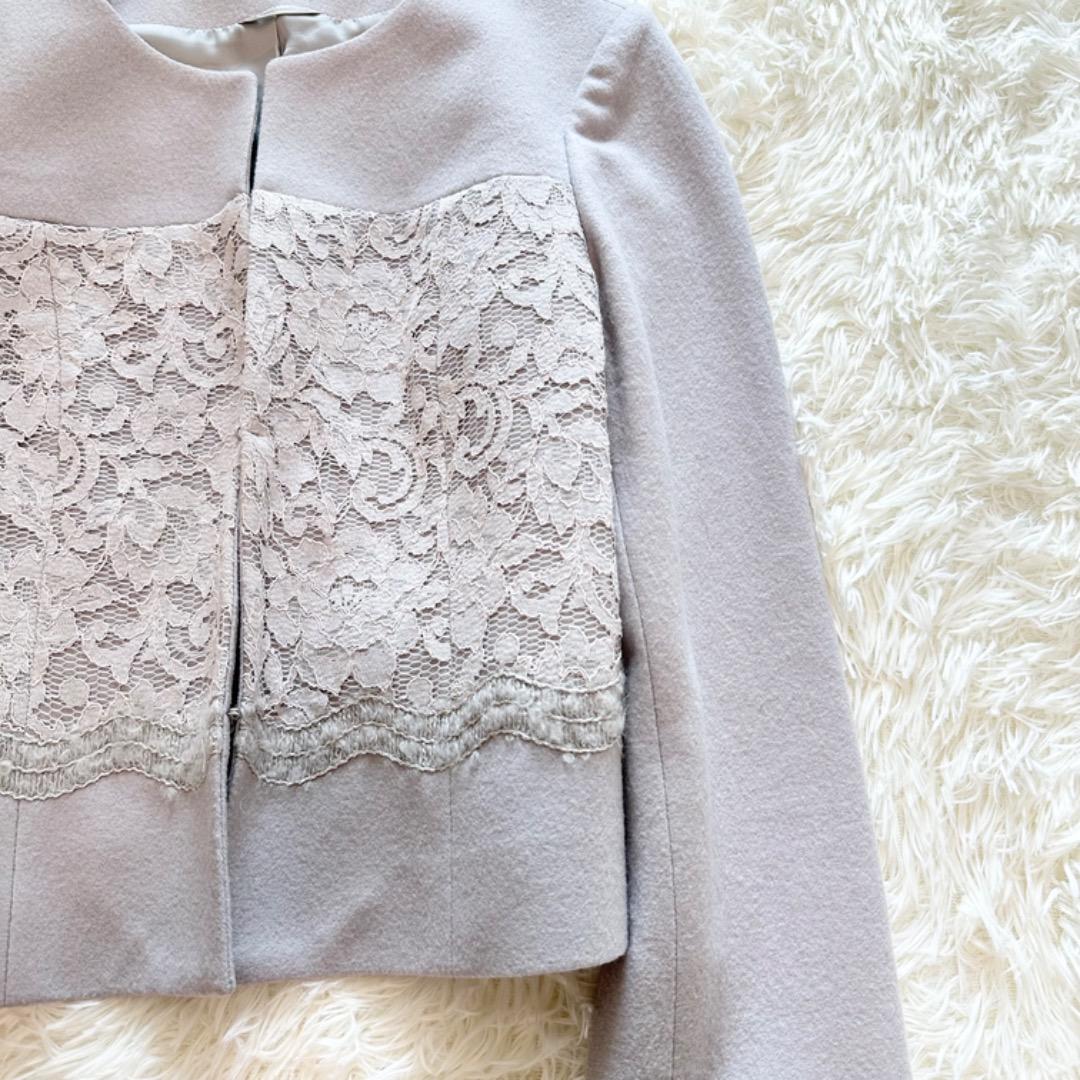 アナイ ANAYI 天竺×レース 刺繍 ノーカラージャケット レース 38