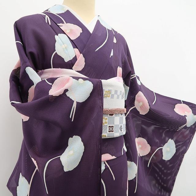 美品 縦絽 ポピー 夏着物”主役級の華やかさ！軽やかに舞うポピー”小紋 6193